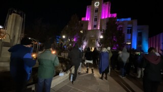 Vigil attendees outside the Boulder County Court House